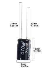 470uF 25V 8 * 12mm 20pcs Electrolytic Capacitor 470 UF MFD 25 Volt 0.32 * 0.47in