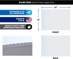 Heavy Duty 24″x18″ Blank Corrugated Plastic Yard Signs (White or Yellow)