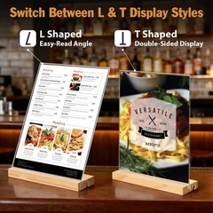2pack 8.5×11 Acrylic Sign Holder with Wood Base for Picture Frames,L/T Shape …