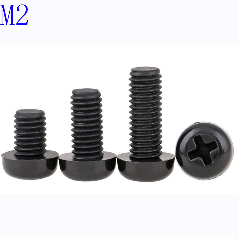 M2 x 0.4 2mm Black Nylon Pan Round Head Phillips Screws Plastic Machine Screws