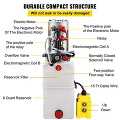 VEVOR Double Acting Hydraulic Pump for Dump Trailers Kit 12VDC 6 Quart Reservoir