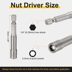 HARFINGTON 2pcs Nut Driver Drill Bit 5.5mm Metric Socket 1/4″ Hex Shank 2.56″ (6