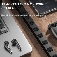 12 Outlet Surge Protector Metal Power Strip, 1800J Mountable Power Outlet, He…