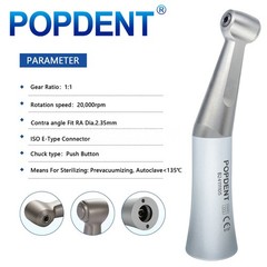 POPDENT Dental 1:1 Slow Low Speed Handpiece Push Button Contra Angle