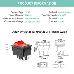 KCD4 2Pcs DC 12V-24V 30A DPST 4-Pin 2 Position On/Off Boat Rocker Toggle Switch