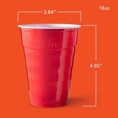 Hefty Party On Disposable Plastic Cups, 50 Count, 18 Oz 50 count, Red