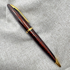 WATERMAN Carène Marine Amber Ballpoint Pen Gold Trim Blue Ink France *READ*
