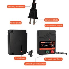AC Powered Electric Fence Charger 50 Miles, 2 Joule Plug-in Energizer for Livest