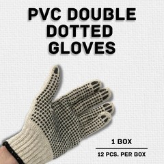 Large 12 Pairs – Tan, Black Double Dot PVC Gloves Knitted Cotton, PVC