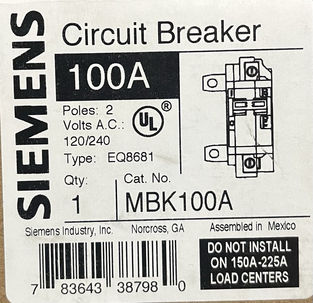 Siemens MBK100A 100A Main Breaker