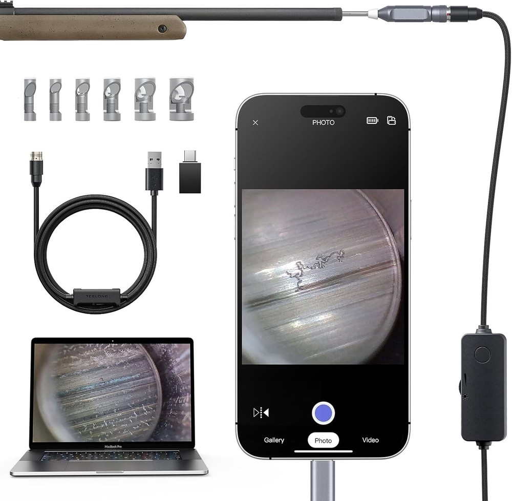 Teslong Rigid Rifle Borescope USB C Gun Bore Scope Cleaning Camera Fits .20 Cali