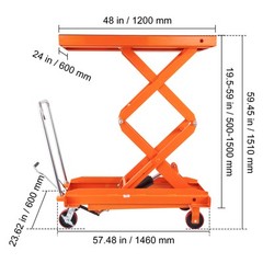 VEVOR Hydraulic Lift Table Cart 1760 lbs Manual Double Scissor Lift Table 59″