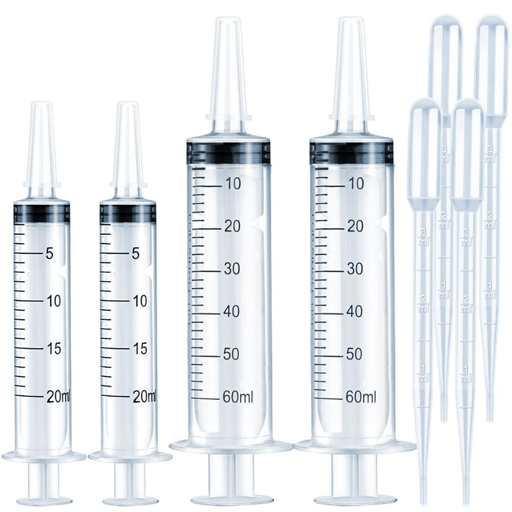 4 Pack Large Syringes for Liquid, 20ml & 60ml Plastic Syringe for Measuring, Lip
