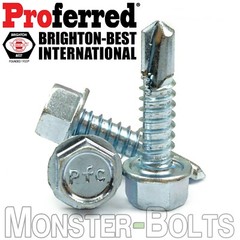 #14 Zinc Tek Screws, Indent Hex Washer Head Unslotted, Self-Drilling Sheet Metal