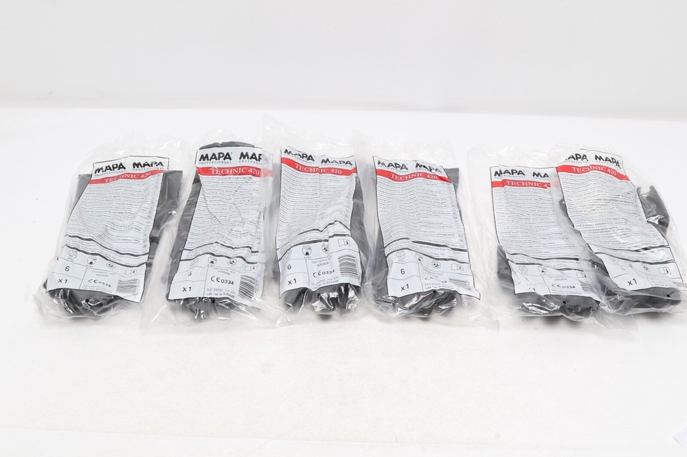 6 Pairs MAPA Technic 420 Professional Light Chemical Neoprene Gloves, Size 6