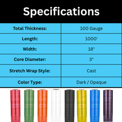 4 Rolls 18″x1000′ (100 Gauge) Bundling Stretch Film Hand Shrink Wrap, Dark Black