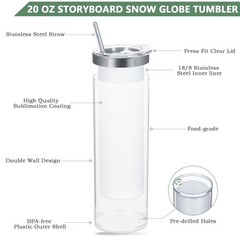 20 Oz 8 Pack Double Wall Pre Drilled Sublimation Storyboard Snow Globe Tumble…