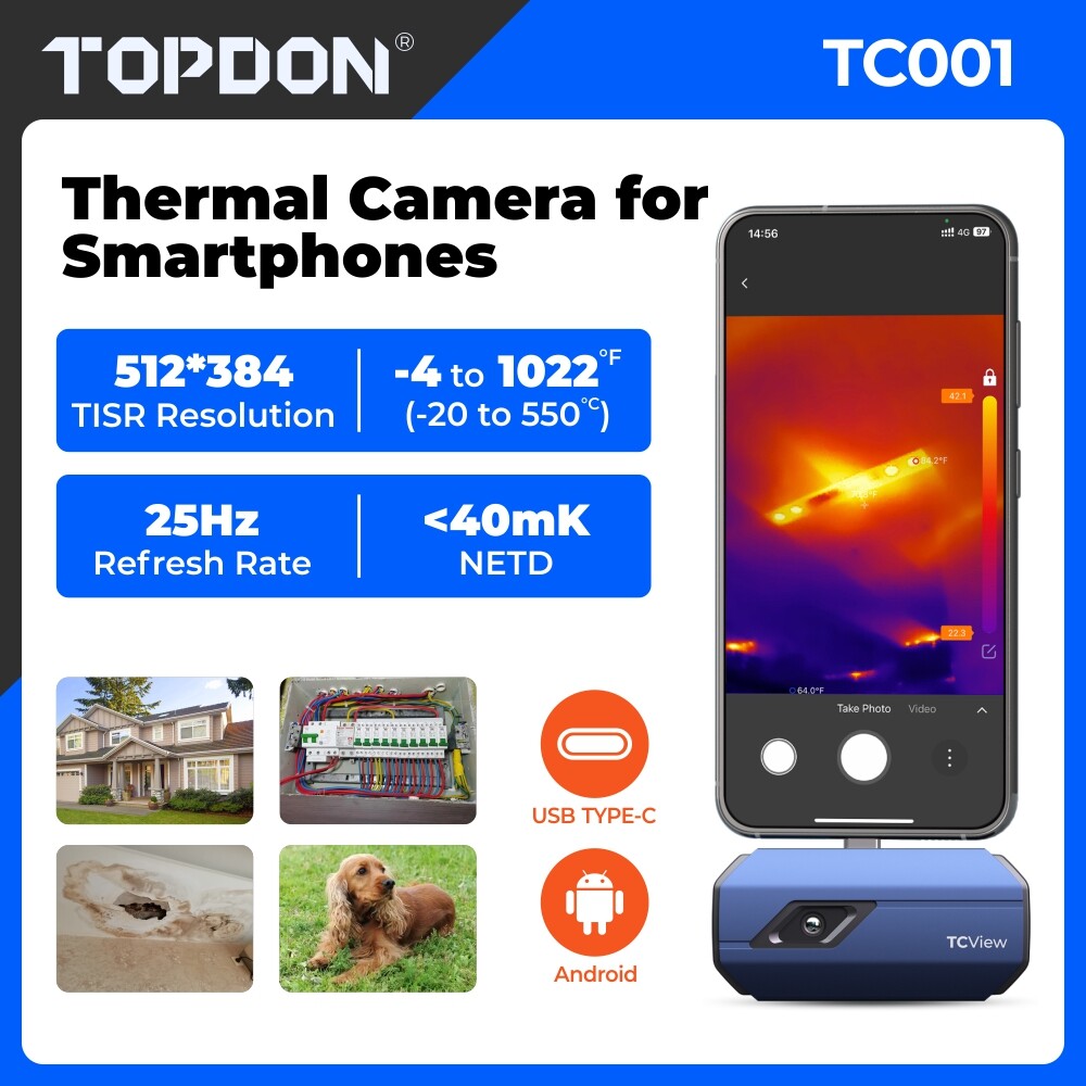 Premium TOPDON TC001 256×192 Pixels Thermal Imaging Infrared Camera 4 USB-type C