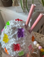 Farmhouse Candy Bear Ice Cream Confetti Sundae. Faux Pint Size Dessert Decor.