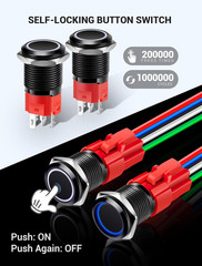 16Mm Latching Push Button Switch, 12V DC on off Power Button with LED Angel Eye