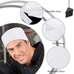 Chef Hat Adjustable Beanie Cap Breathable Mesh Kitchen Cooking Adult Unisex