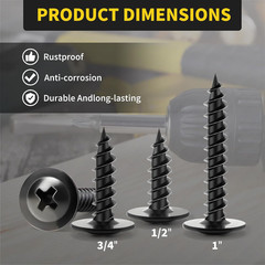 Wood Screws 1 Inch, 110 PCS Premium Phillips Truss Head Black Wood Screws, Self