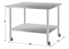 Stainless steel work prep table on wheels 36×24 inches for kitchen or garage