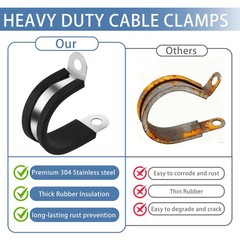 25 Pack 1 Inch Cable Clamps Stainless Steel Wire Clamp Pipe Clamp Rubber Clamp R