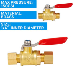 Lead-Free Brass Mini Ball Valve Shut off Switch,1/4 Inch Compression by 1/4 Comp