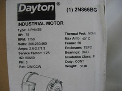 DAYTON 2N866 General Purpose Motor, 3/4HP, 1,750 RPM, 208-230/460V AC 2N866BG