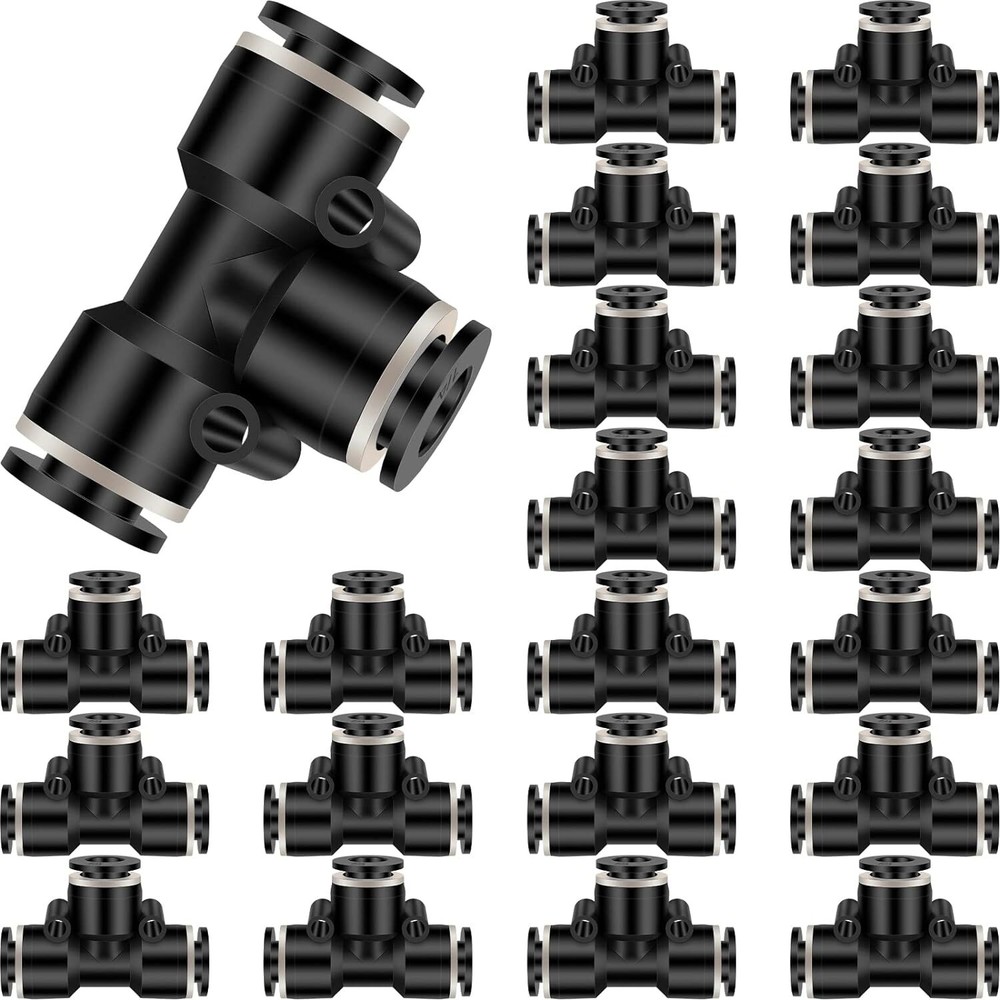 20 Pieces 1/4 Inch Push to Connect Fittings Pneumatic Tee Inch, Black