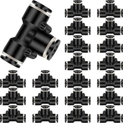 20 Pieces 1/4 Inch Push to Connect Fittings Pneumatic Tee Inch, Black