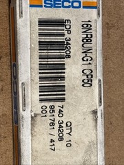 SECO 16NR8UN-G1 CP50 Carbide Internal Laydown Threading Inserts (Pkg of 8) New