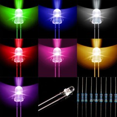 70×5mm Mixed Red Green Blue Yellow Purple Pink White LED Light 90 Metal Resistor
