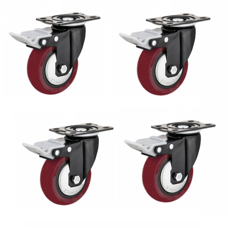 4pcs 3″ Heavy Duty Caster Wheels Locking Casters with Brake Swivel Plate Casters