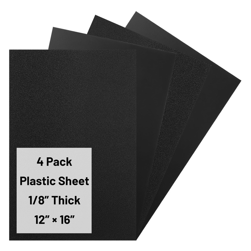4 PCS Black ABS Plastic Sheet 12x16x1/8 Inch Dual Textured Rigid Moldable