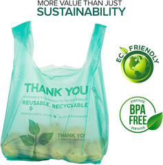 100 Biodegradable Bags Compostable Grocery Shopping Handles Thank You