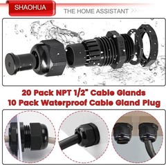 30PCS 1/2″ NPT Cable Gland, IP68 Waterproof Adjustable Strain Relief Cord Connec