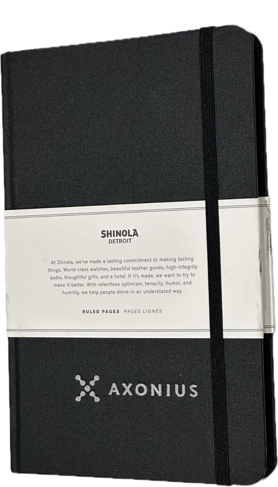 Shinola Detroit Axonius Branded Logo Black Ruled Medium Hard Linen Journal NEW