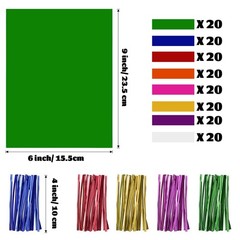 160 PCS 6×9 Inch Colored Cellophane Treat Bags Twist Ties 8 Colors Party