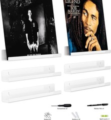 6-Pack 12in White Acrylic Vinyl Record Wall Holder Storage Display Shelf