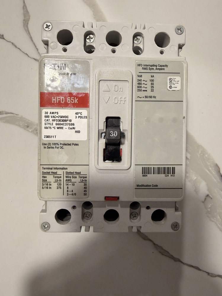 Eaton HFD3030BP10 3P 30A 600V Circuit Breaker NEW NO BOX SAME DAY SHIPPING