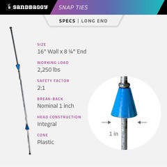 Sandbaggy 16″ x 8 ¼” Standard Snap Ties For Concrete Forms (Long End)