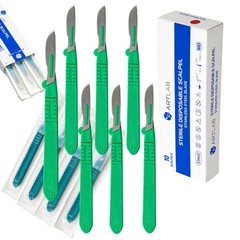 10 Stainless Steel Disposable Sterile Scalpels With Graduated Plastic Handle
