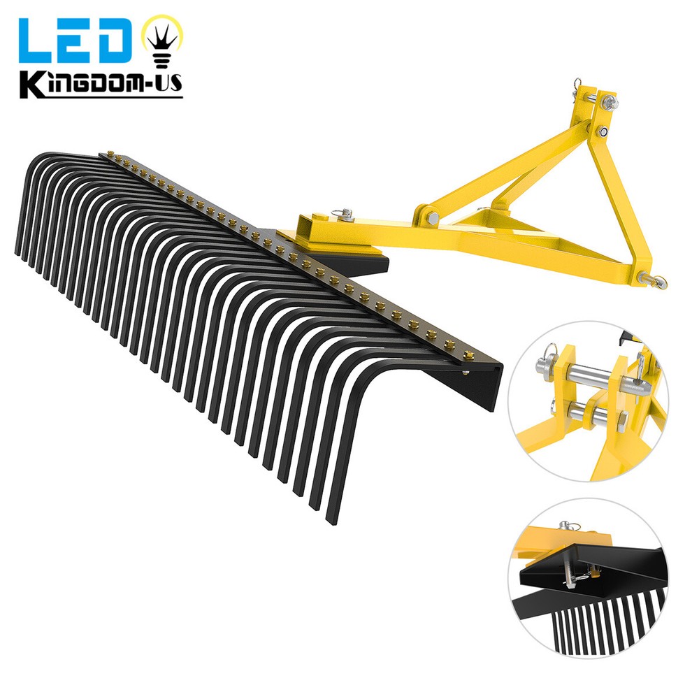 60″ 3 Point Landscape Rock Rake Category 1 Tractor Attachment Soil Gravel Lawn