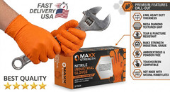 Heavy Duty 8 Mil Orange Nitrile Work Gloves Raised Diamond Texture Industrial
