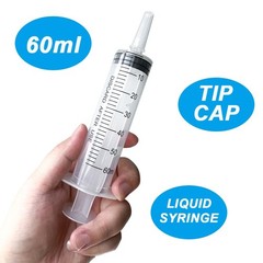 4 Pack 60mL Large Syringe for Liquid with Tip Cap, Plastic transparent
