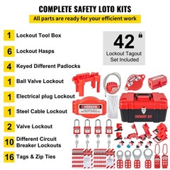 VEVOR 42PCS Lockout Tagout Kit Red Safety Padlocks Circuit Breaker Lockout Hasps