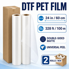 24in x 328ft DTF PET Transfer Film Double Sided Matte Universal Peel 2 Rolls