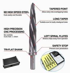 HSS M2 Taper Chucking Reamer Spiral Flute 4Pcs Set 3/8″-1/2″-5/8″-3/4″ cut hole